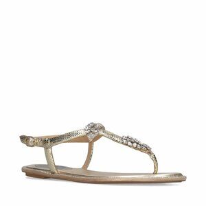 NWT Rene Caovilla Katy Thong Flat Sandals Platinum Printed Crystal Python Sz 39